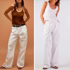 AMO Sheryl Linen Cotton Blend Wide Leg Pleated Trouser Pants Size 32 Beachy